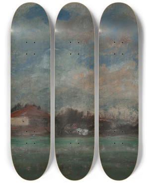 Triptych art skateboard deck of Joseph Frank Currier Stormy Sky by J Frank Currier (1843-1909)