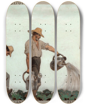 Triptych art skateboard deck of Jules Didier Lhorticulture by Jules Didier (1831-1892)