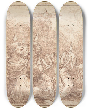 Triptych art skateboard deck of Charles Nicolas Cochin Ii The Coming Of The Holy Spirit At Pentecost by Charles Nicolas Cochin Ii (1715-1790)