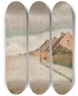 Triptych art skateboard deck of Albert Gottschalk Bakkegade I Hillerd by Albert Gottschalk (1866-1906)