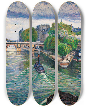 Triptych art skateboard deck of Gustave Cariot Les Remorqueurs by Gustave Cariot (1872-1950) Triptych art skateboard deck of Gustave Cariot Les Remorqueurs by Gustave Cariot (1872-1950)
