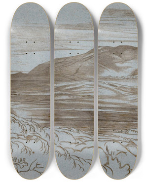 Triptych art skateboard deck of Edward Lear Falla Near Strongoli Corfu by Edward Lear (1812-1888)