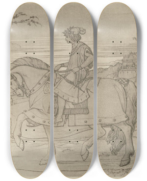 Triptych art skateboard deck of Eduard Von Steinle Mhrchen Von Der Spindel Der Nadel Und Dem Weberschiffchen by Eduard Von Steinle (1810-1886)