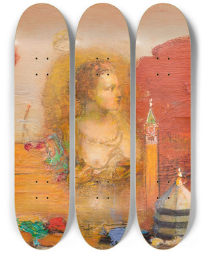 Triptych art skateboard deck of Tiit Psuke Veneetsia Punane by Tiit Paasuke (1941)