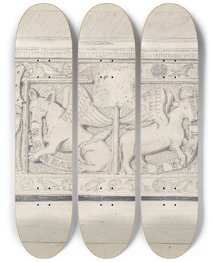 Triptych art skateboard deck of John Sell Cotman A Chest In Dersingham Church Norfolk by John Sell Cotman (1782-1842)