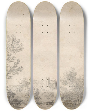 Triptych art skateboard deck of Jan Van Goyen Landscape_1 by Jan Van Goyen (1596-1656)
