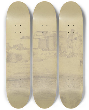 Triptych art skateboard deck of Wilhelm Gentz Philae by Wilhelm Gentz (1822-1890)