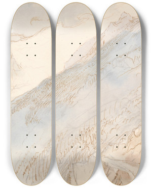 Triptych art skateboard deck of John Ruskin Mountainous Landscape_2 by John Ruskin (1819-1900)