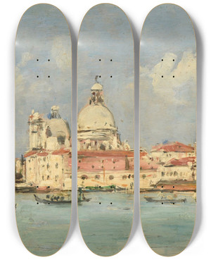 Triptych art skateboard deck of Eugne Boudin Venise La Douane Et Notredamedelasalute by Eugene Boudin (1824-1898)