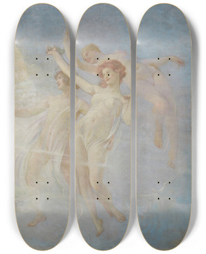 Triptych art skateboard deck of Edwin Howland Blashfield Triumph Of Thedance by Edwin Howland Blashfield (1848-1936)