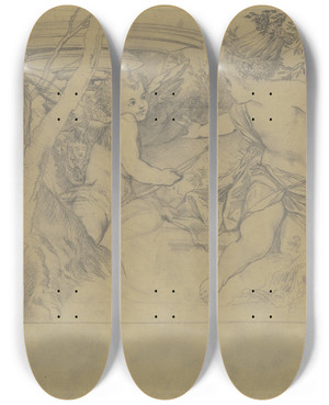 Triptych art skateboard deck of Hans Makart Cupids And Cupid by Hans Makart (1840-1884)