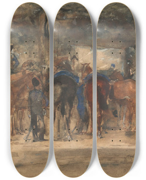 Triptych art skateboard deck of George Hendrik Breitner Rustende Cavalerie Op Een Plein by George Hendrik Breitner (1857-1923)