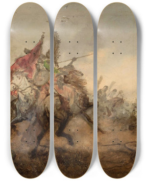 Triptych art skateboard deck of Tadeusz Rybkowski Battle Of Vienna Sketch by Tadeusz Rybkowski (1848-1926)