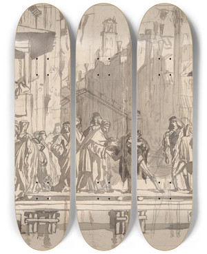Triptych art skateboard deck of James Tissot The Departure Of The Prodigal Son_2 by James Tissot (1836-1902) Triptych art skateboard deck of James Tissot The Departure Of The Prodigal Son_2 by James Tissot (1836-1902)