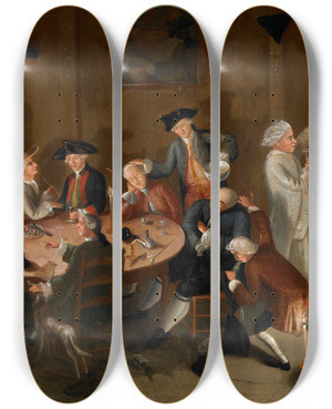 Triptych art skateboard deck of John Greenwood Sea Captains Carousing In Surinam by John Greenwood (1727-1792)