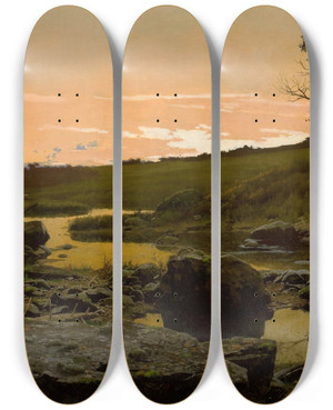 Triptych art skateboard deck of Frederick Judd Waugh Sunset by Frederick Judd Waugh (1861-1940)