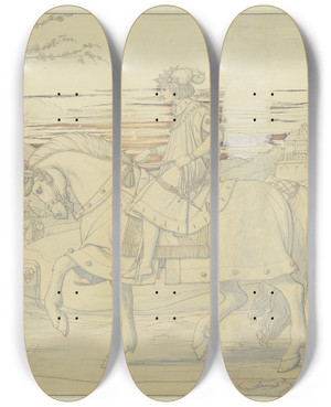 Triptych art skateboard deck of Eduard Von Steinle Mrchen Von Der Nadel Der Spindel Und Dem Weberschiffchen Erste Komposition by Eduard Von Steinle (1810-1886)
