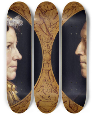 Triptych art skateboard deck of Carl Joseph Begas The Artists Parents by Carl Joseph Begas (1794-1854)