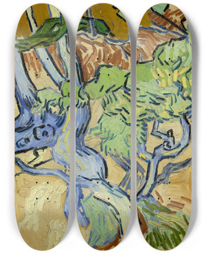 Triptych art skateboard deck of Vincent Van Gogh Treeroots by Vincent van Gogh (1853-1890)