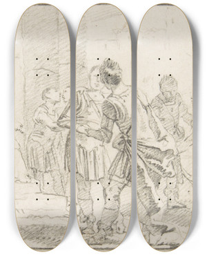 Triptych art skateboard deck of Giovanni Battista Tiepolo Scene Of Peacemaking by Giovanni Battista Tiepolo (1696-1770)