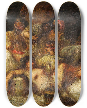 Triptych art skateboard deck of Adolphe Monticelli Harem Scene by Adolphe Monticelli (1824-1886)