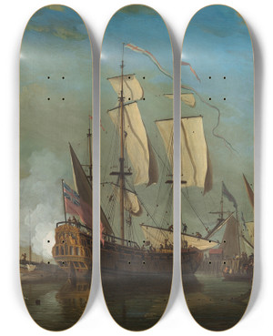 Triptych art skateboard deck of Samuel Scott Shipping Off Dover by Samuel Scott (1697-1772)