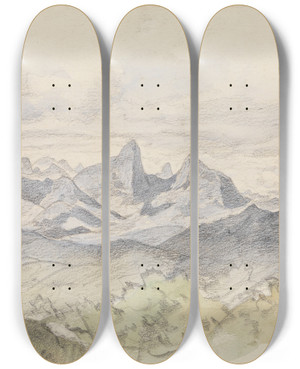 Triptych art skateboard deck of Ferdinand Keller Blick Auf Das Orgelgebirge by Ferdinand Keller (1842-1922)