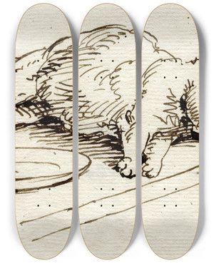 Triptych art skateboard deck of David Humbert De Superville Liggende Kat Bij Bord Op Een Tafelblad by David Humbert De Superville (1770-1849)