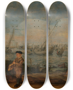 Triptych art skateboard deck of Arent Arentsz Cabel Fishermen And Hunters by Arent Arentsz Cabel (1585-1631)