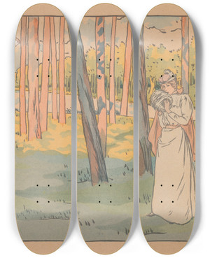 Triptych art skateboard deck of George Auriol Promenade Sur Bois by George Auriol (1863-1938)