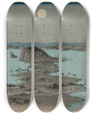 Triptych art skateboard deck of And Hiroshige Eight Views Of Kanazawa At Night_2 by Ando Hiroshige (1797-1858)