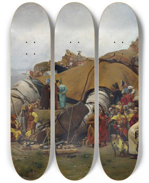 Triptych art skateboard deck of Jehan Georges Vibert Gulliver And The Lilliputians by Jehan Georges Vibert (1840-1902) Triptych art skateboard deck of Jehan Georges Vibert Gulliver And The Lilliputians by Jehan Georges Vibert (1840-1902)