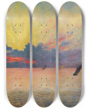 Triptych art skateboard deck of Siebe Johannes Ten Cate The Sea At Sainteadresse Twilight by Siebe Johannes Ten Cate (1858-1908)