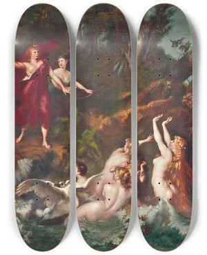Triptych art skateboard deck of Emilie Chaese Diana And Actaeon by Emilie Chaese (19-)