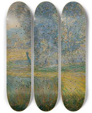 Triptych art skateboard deck of Ivan Grohar Das Feld Von Raholin by Ivan Grohar (1867-1911)