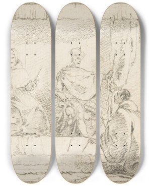 Triptych art skateboard deck of Giovanni Battista Tiepolo Two Monks Kneeling Before A Doge And An Emperor Doge Ziani And Emperor Barbarossa by Giovanni Battista Tiepolo (1696-1770)