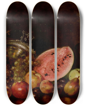 Triptych art skateboard deck of Nikolaos Wokos Still Life With Fruit by Nikolaos Wokos (1854-1902)