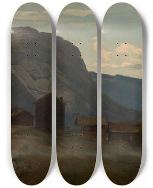 Triptych art skateboard deck of Amaldus Nielsen Fra Langgeir Setesdal by Amaldus Nielsen (1838-1932)