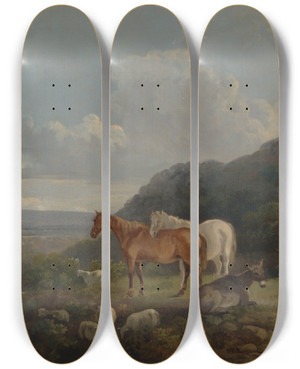 Triptych art skateboard deck of George Barret Morning Landscape With Mares And Sheep by George Barret (1767-1842) Triptych art skateboard deck of George Barret Morning Landscape With Mares And Sheep by George Barret (1767-1842)