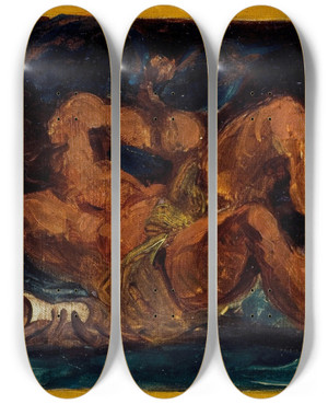 Triptych art skateboard deck of Eugne Delacroix Neptune Apaisant Les Flots by Eugene Delacroix (1798-1863)