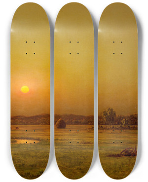 Triptych art skateboard deck of Martin Johnson Heade Marsh Sunset Newburyport Massachusetts by Martin Johnson Heade (1819-1904)