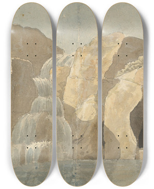 Triptych art skateboard deck of Thomas Sandby Design For Rockwork And Cascades At Virginia Water Windsor Great Park by Thomas Sandby (1721-1798)
