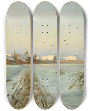 Triptych art skateboard deck of Armand Gury Soir Dhiver Bertricourt Environs De Reims by Armand Guery (1850-1912)