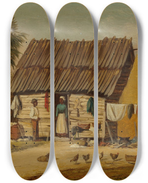 Triptych art skateboard deck of William Aiken Walker Cabin Scene Wash Day by William Aiken Walker (1838-1921)