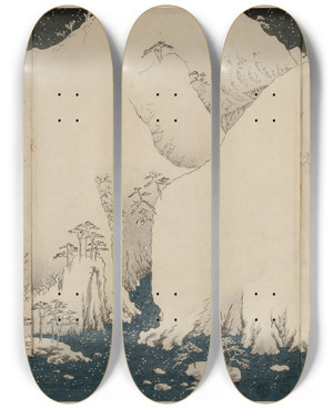 Triptych art skateboard deck of And Hiroshige Mountain And River On The Kiso Road by Ando Hiroshige (1797-1858)