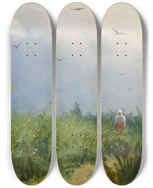 Triptych art skateboard deck of Grigory Grigorievich Myasoedov In The Field by Grigory Grigorievich Myasoedov (1834-1911)