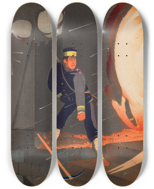 Triptych art skateboard deck of Kobayashi Kiyochika The Fall Of Jinzhou Fortress Private First Class Onoguchi Tokuji by Kobayashi Kiyochika (1847-1915)