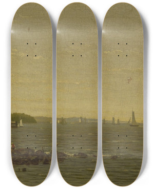 Triptych art skateboard deck of Richard William Hubbard Along The Hudson River by Richard William Hubbard (1816-1888)