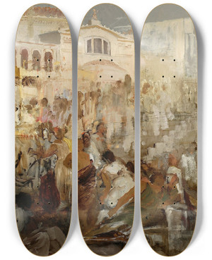 Triptych art skateboard deck of Henryk Siemiradzki Candlesticks Of Christianity Sketch by Henryk Siemiradzki (1843-1902)