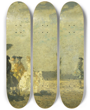 Triptych art skateboard deck of Emma Ciardi The Rendezvous by Emma Ciardi (1879-1933)